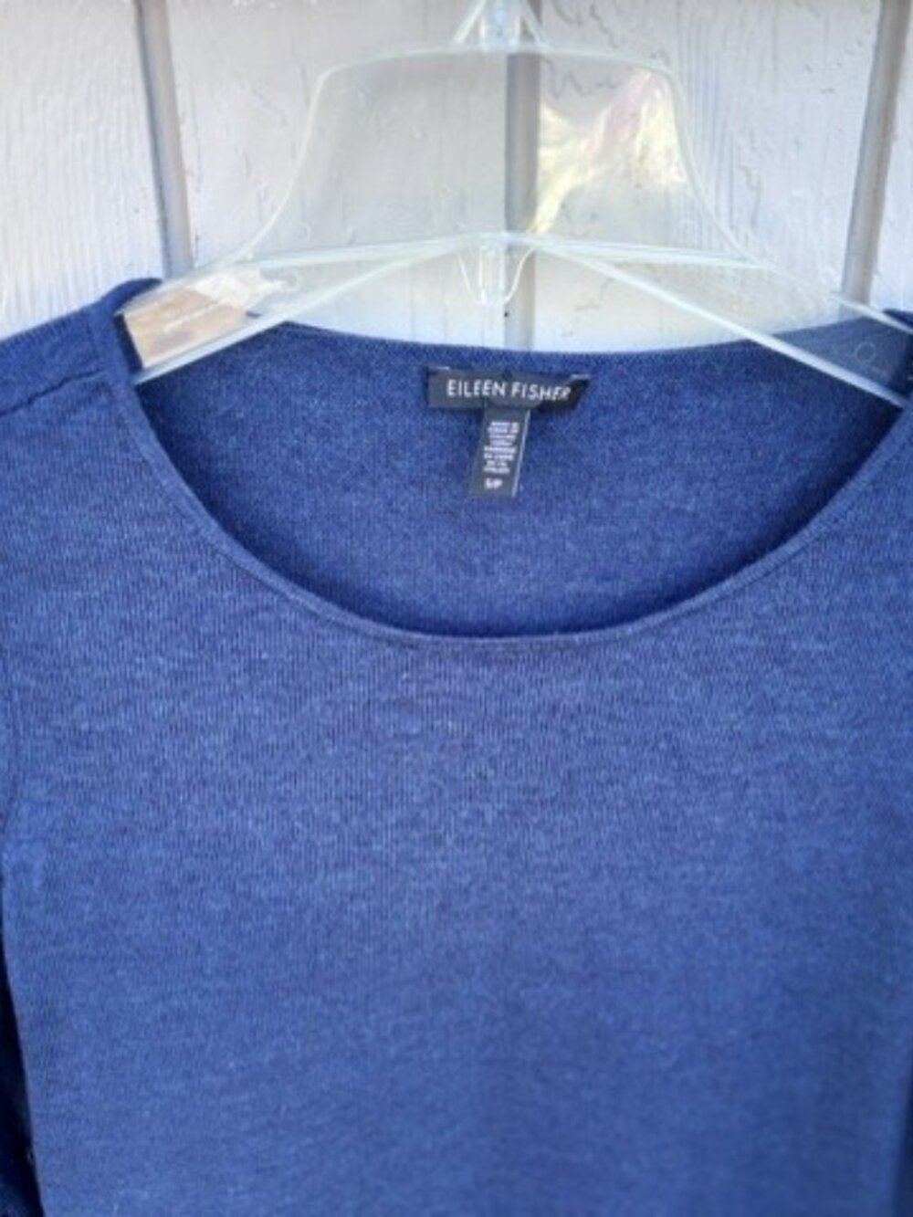 Eileen Fisher 100% merino wool tunic sweater, inky blue, curved slit hem. PS